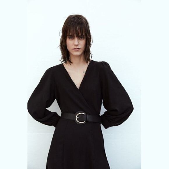ZARA Black Belted Midi Dress NWT | Blogger Favorite | Long Sleeve Split Hem - Picture 10 of 14